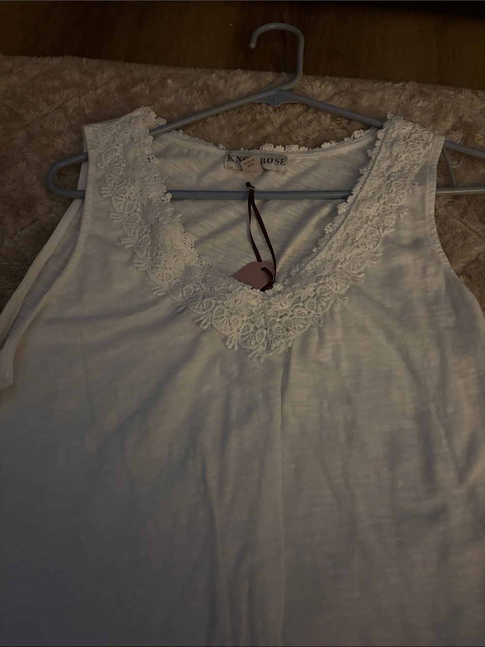 Knox Rose White Lace Trim V-Neck Tank Top